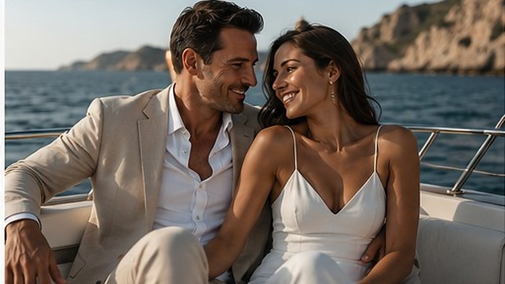 A couple on a yacht along the coast